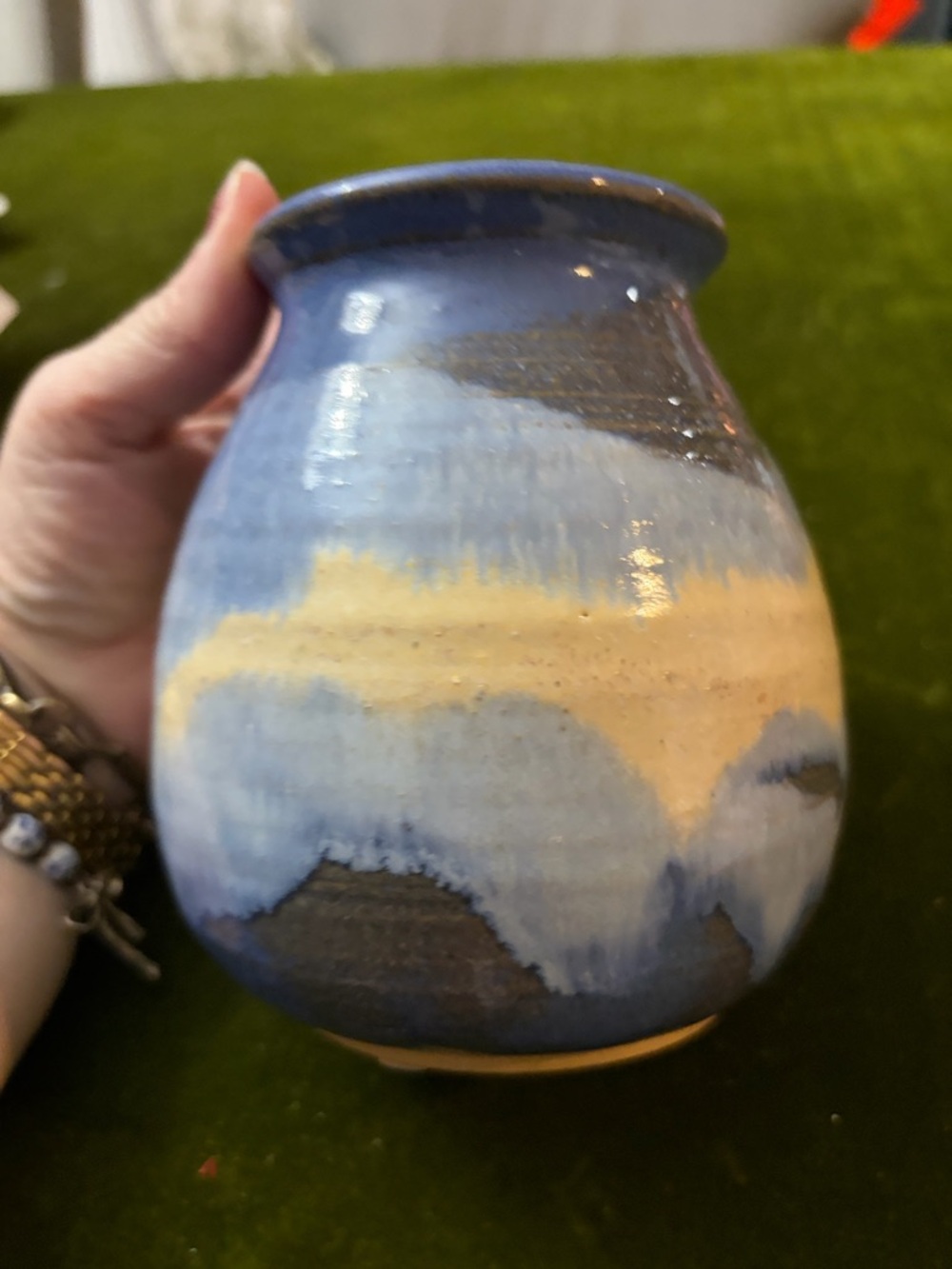 Handcrafted Blue and Cream Ceramic Vase - Home Art Accent - Picture 5 of 5